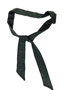 Handcrafted Black & Green Beaded Silk Scarf A535